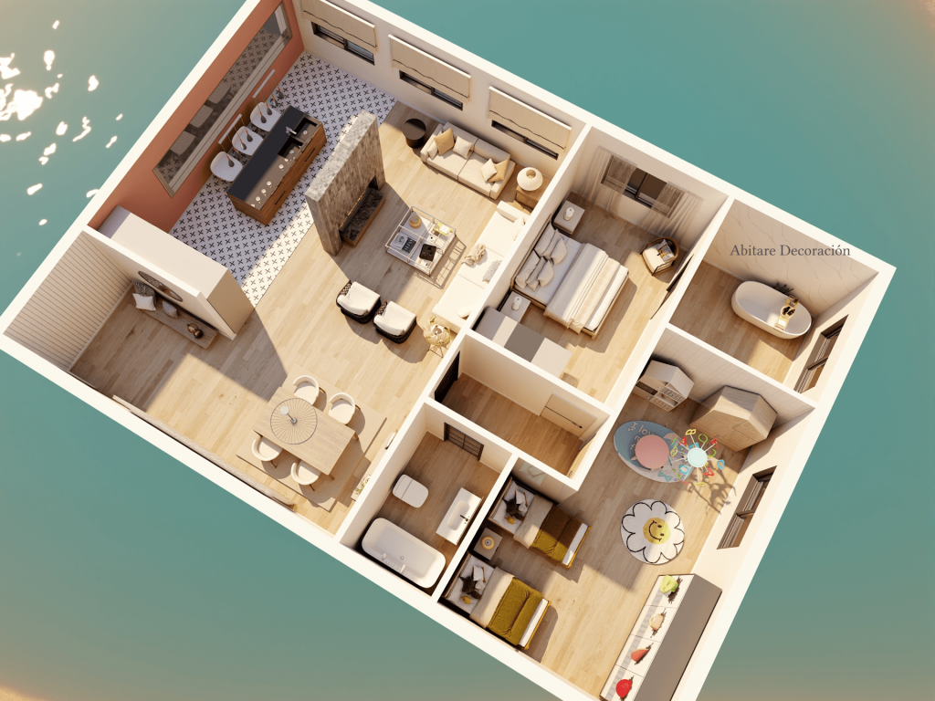 Perspectiva 3D casa de 120 metros cuadrados