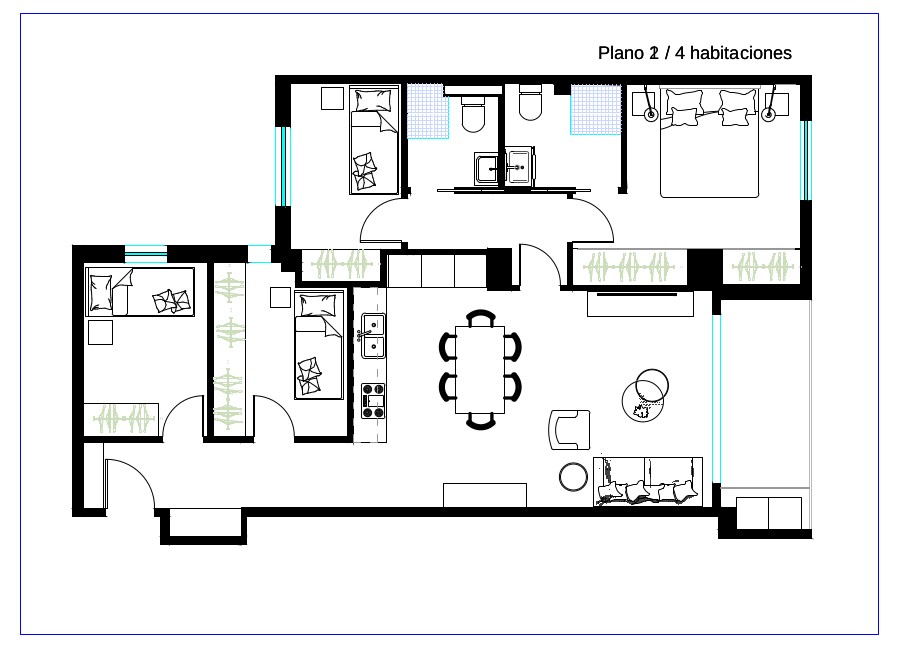 planos de casas de 4 dormitorios en una planta